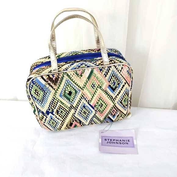 Stephanie Johnson Cosmetic Case Multicolor Geometric Travel Bag - Picture 1 of 7